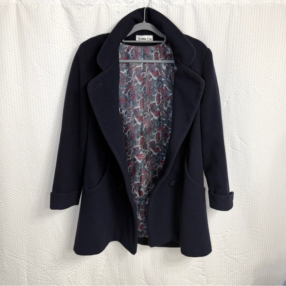 Herman Kay Jackets & Blazers - Vintage Herman Kay 80% Wool Navy Blue Double-Breasted Pea Coat w/ Paisley Lining